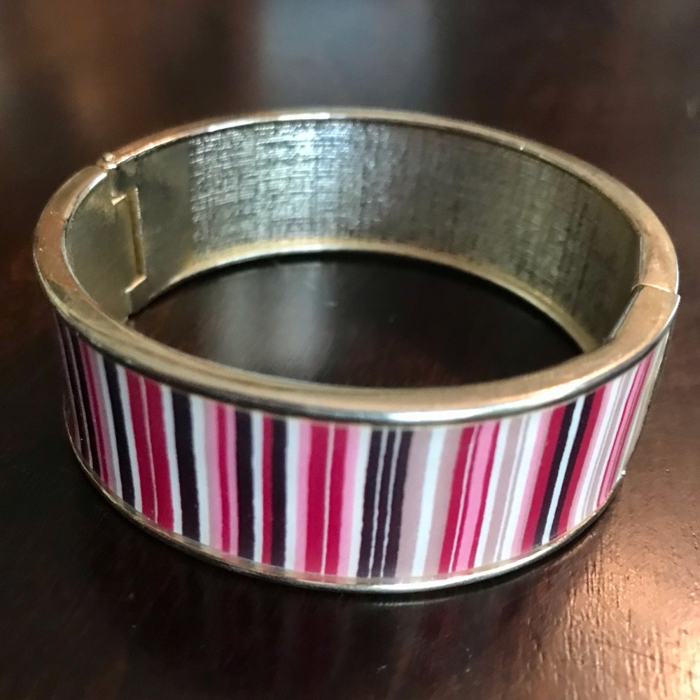 Pink Striped Gold Tone Bangle Bracelet LOFT